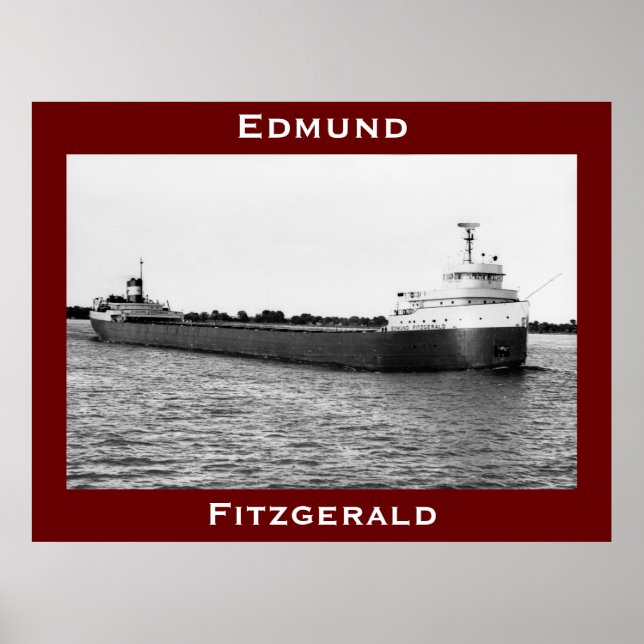 Affiche L'Edmund Fitzgerald sur la rivière St. Clair (B&W) (Devant)