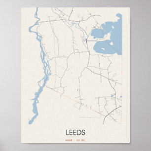 Affiche Leeds, carte de rue de Maine – Fondée en 1801