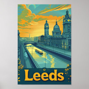 Affiche Leeds Yorkshire Vintage Retro Illustration de voya