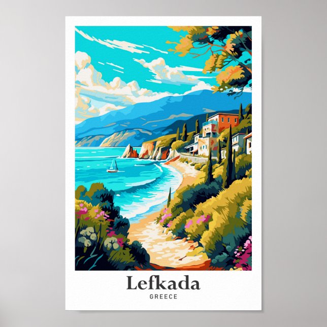 Affiche Lefkada Grèce Illustration de portrait de voyage (Devant)
