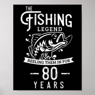 Affiche Légende de la pêche Cadeau d'anniversaire 80 ans p