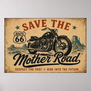 Affiche Légende de la route 66 en moto