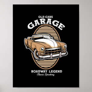 Affiche Légende de la route du garage de vieilles voitures