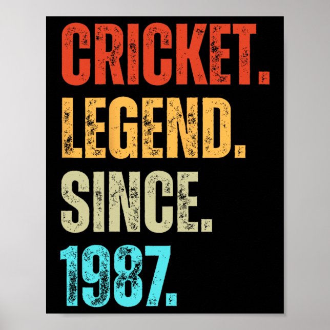 Affiche Légende du cricket depuis 1987 Anniversaire rétro (Devant)