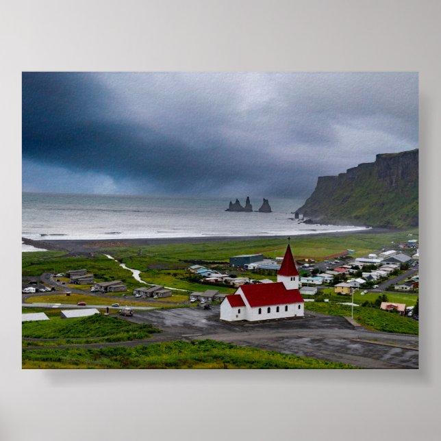 Affiche L'église de Vik et la plage noire (Devant)