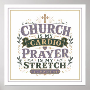 Affiche L'église est mon cardio, la prière est mon étireme