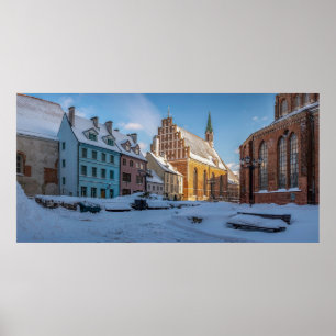 Affiche L'église Saint-Pierre en hiver à Riga, Lettonie