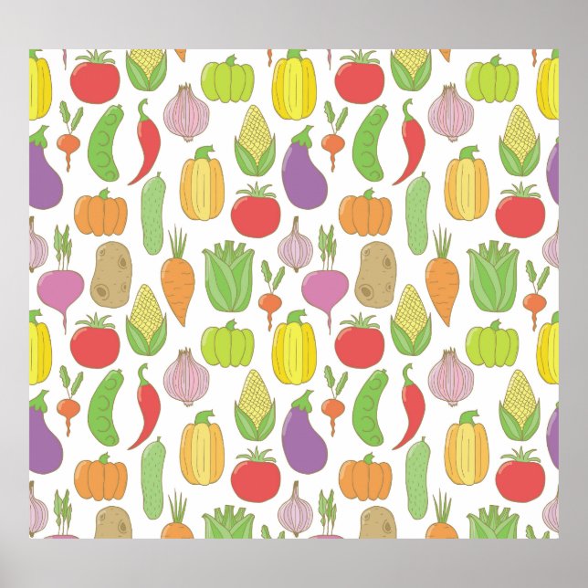 Affiche Légumes dessinés à la main, arrière - plan de dood (Devant)