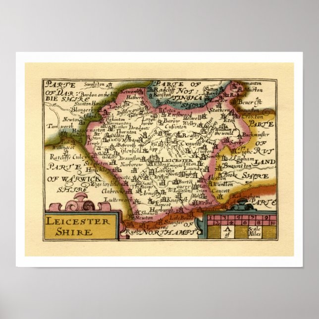 Affiche Leicestershire Comté Angleterre Ancien Antiquaire  (Devant)
