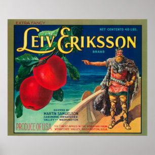 Affiche Leiv Eriksson Apple marquent - le cachemire, WA