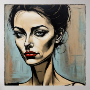 Affiche L'élégance mystérieuse aux lèvres écarlates