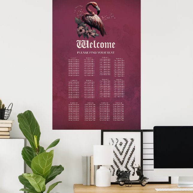 Affiche L'élégance tropicale, le flamant au crépuscule. (Bureau à domicile)