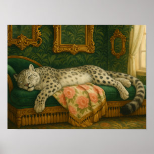 Affiche L'élégant léopard des neiges dormant sur une chais