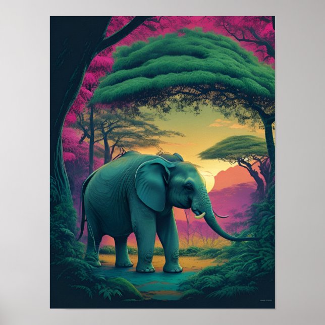Affiche L'éléphant asiatique en forêt (Devant)