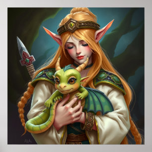 Affiche L'elfe et le bébé dragon