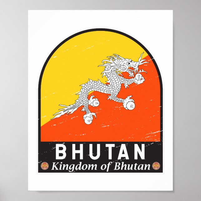 Affiche L'emblème du drapeau du Bhoutan en Vintage (Devant)