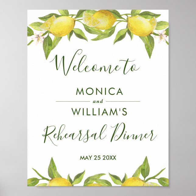 Affiche Lemon Blossom Greenery  Rehearsal Dinner Sign (Devant)