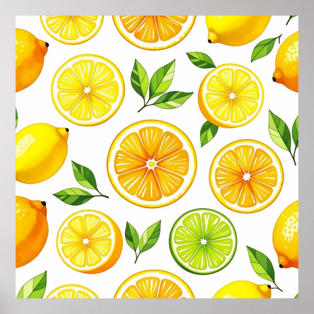 Affiche Lemon Citrus Slice Pattern (Devant)