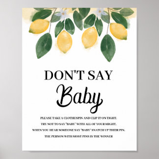 Affiche Lemon Dont say Baby Shower SIgn
