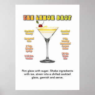 Affiche LEMON DROP MARTINI 18"x24" Cocktail Recette Art
