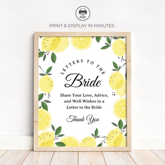 Affiche Lemon "Letters to the Bride" Bridal Shower sign (Créateur téléchargé)