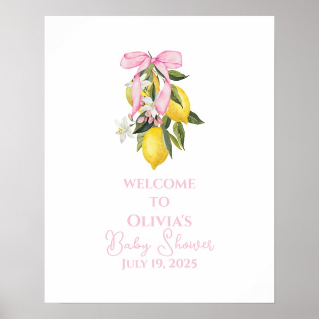 Affiche Lemon Pink Bow preppy Coquette Baby Shower welcome (Devant)