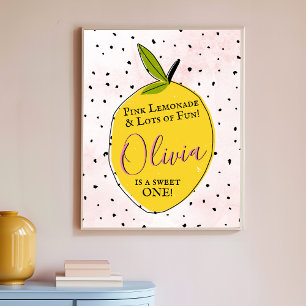 Affiche Lemonade rose moderne 1er anniversaire Bienvenue