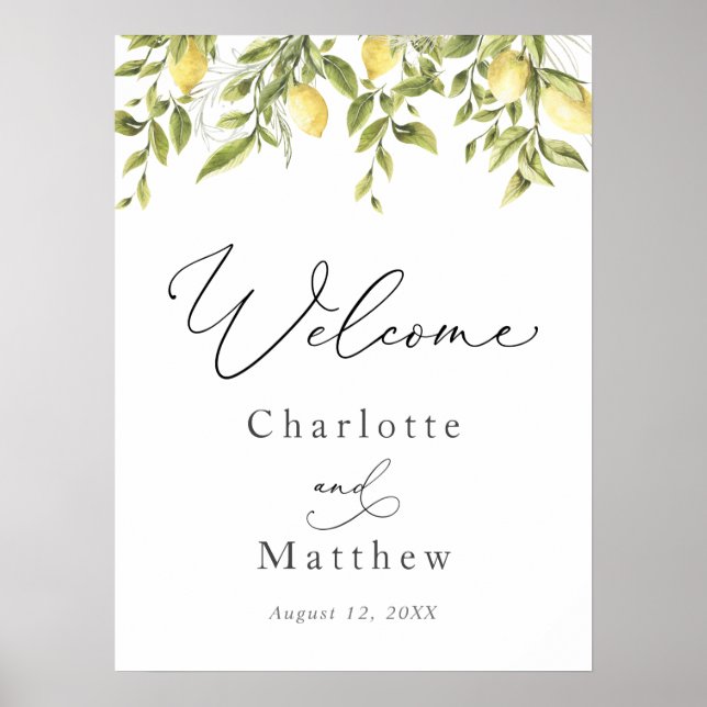 Affiche Lemons and Greenery Wedding Welcome Sign (Devant)