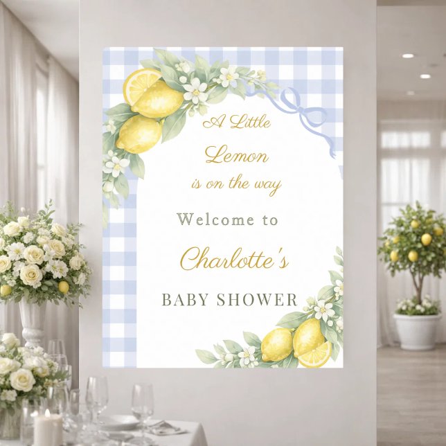 Affiche Lemons gingham blue bow boy welcome Baby Shower (Créateur téléchargé)