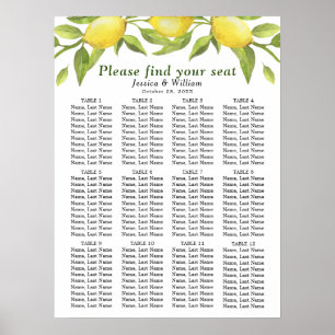 Affiche Lemons & Greenery 12 Tables Wedding SEATING CHART