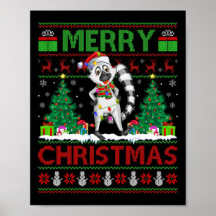 Affiche Lemur Lover Xmas Tree Lights Ugly Père Noël Lemur