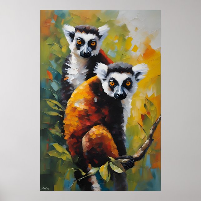 Affiche | Lemur | Style de peinture à l'huile (Devant)