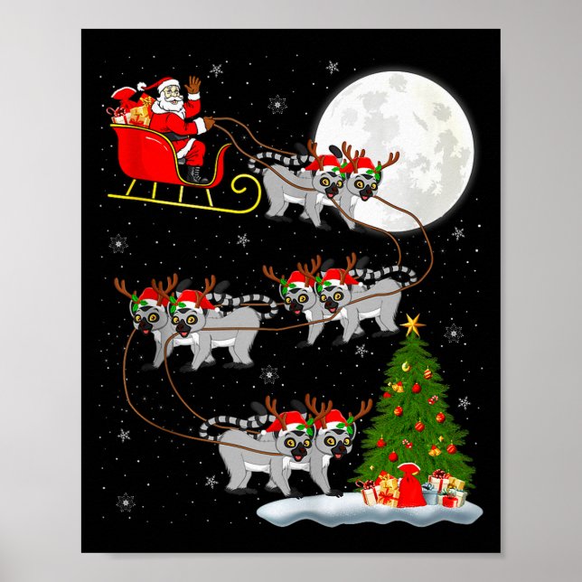 Affiche Lemurs Santa Sleigh Flying Funny Magical Christmas (Devant)