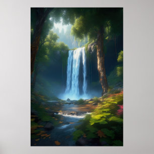 Affiche L'enchantement d'une belle cascade forestière