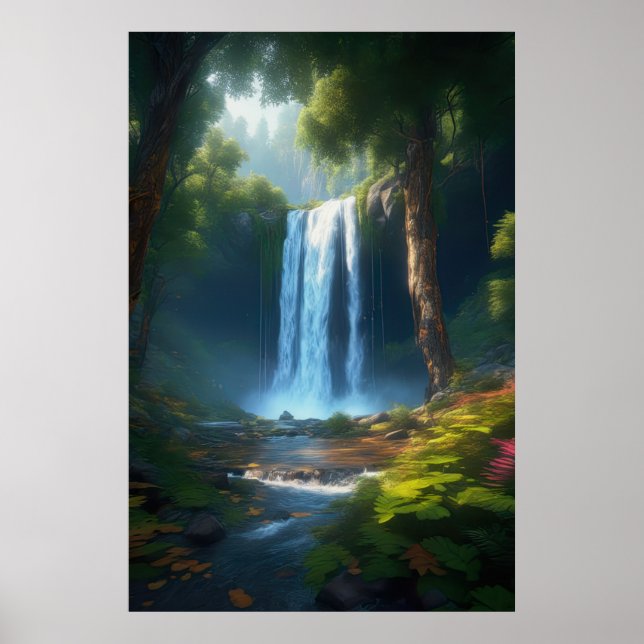 Affiche L'enchantement d'une belle cascade forestière (Devant)