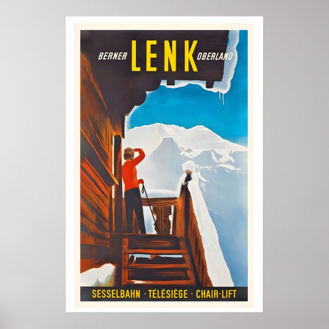 Affiche Lenk Oberland Bernese Switzerland Vintage Ski (Devant)
