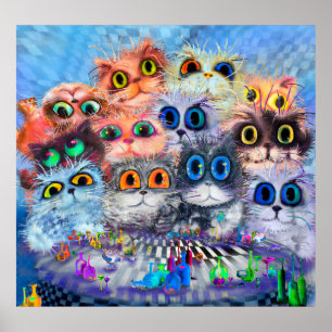 Affiche L'ensemble des portraits de chats arrière - plan a