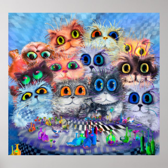 Affiche L'ensemble des portraits de chats arrière - plan a (Devant)
