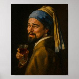 Affiche Leo avec une oreille perle - Vermeer Art Meme Paro
