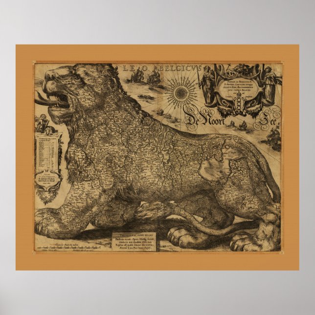 Affiche Leo Belgicus, Benelux Union Map (1611) (Devant)