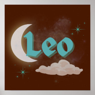 Affiche Leo Celestial Moon Cloud Étoiles Astrologie Art