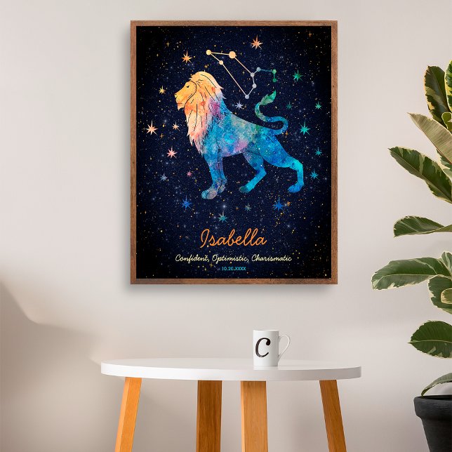 Affiche Leo Constellation Zodiac Aquarelle Étoiles Galaxie (Créateur téléchargé)