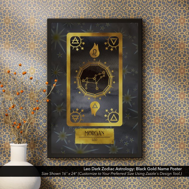 Affiche Leo Dark Zodiac Astrologie : Black Gold Nom (Dark Zodiac Poster: for the Birth Sign Leo in Black and Gold Personalized with Your Name.)