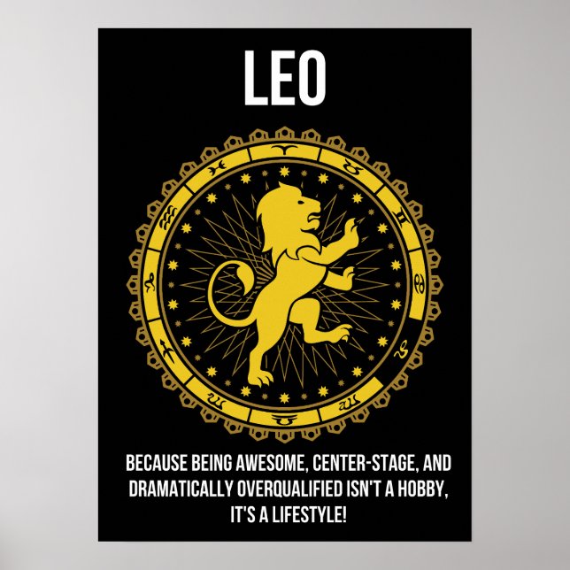 Affiche Leo - Horoscope, Drôle Humour de signe Zodiaque (Devant)