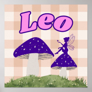 Affiche Leo Zodiac Cottagecore Champignons des Fées