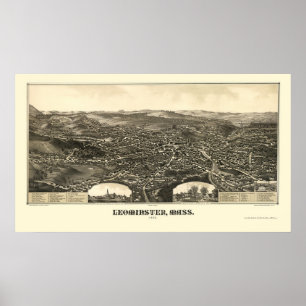 Affiche Leominster, MA Carte panoramique - 1886