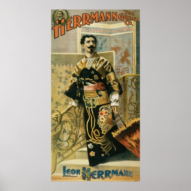 Affiche Leon Herrmann Magicien Vintage (Devant)