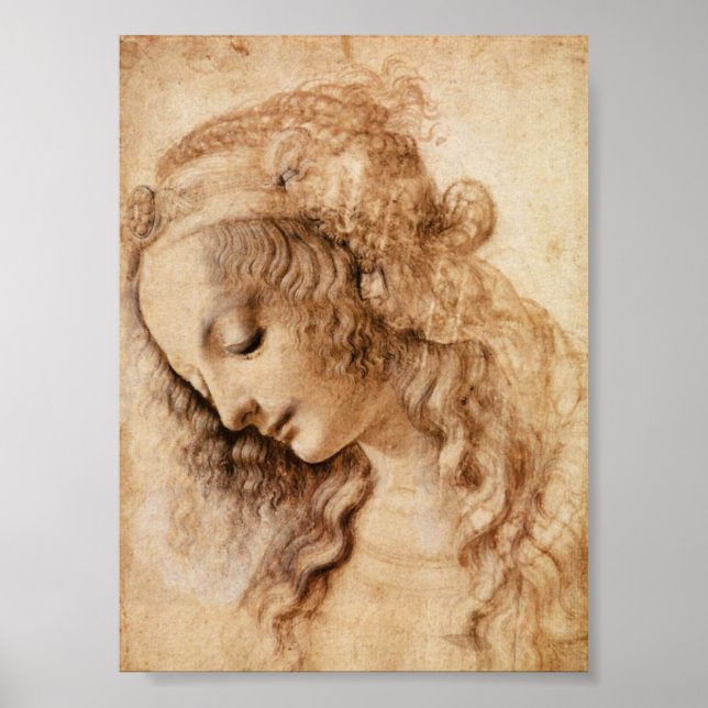Affiche Leonardo Sketch d'une tête de femme (Devant)