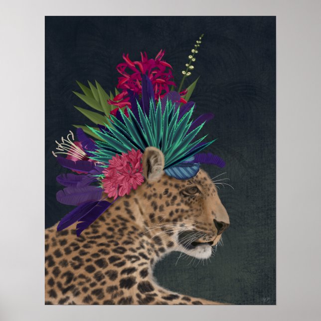 Affiche Leopard avec tête tropicale (Devant)