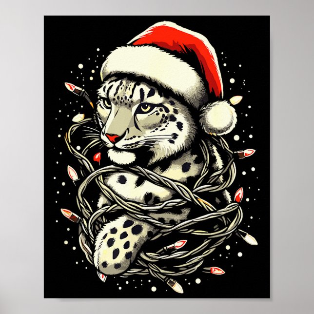 Affiche Leopard Christmas Santa Hat Christmas Lights Women (Devant)